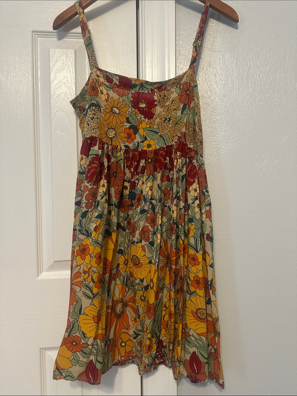 NATURAL LIFE Yellow & Rust Floral Spaghetti-Strap Sundress